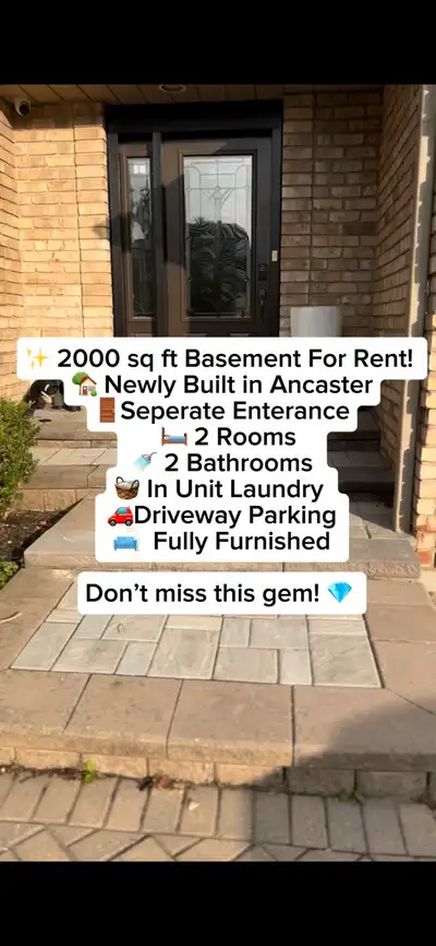 Large 2 Bedroom Basement Rent Ancaster