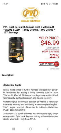 Brand New PVL Glutamine gold+ 1100g