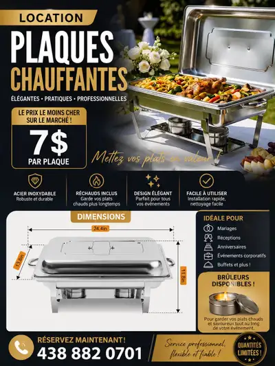 Plaques chauffantes pour vous réceptions et buffets., View more