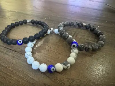 Custom Made Stretchable Stone Beaded Bracelets with Evil Eye NEW, View more