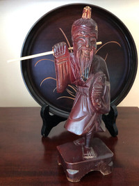 Vintage Chinese Hand Carved Wood Fisherman Statue