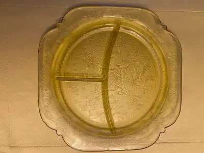 Antique Amber Depression Glass divided plate, View more