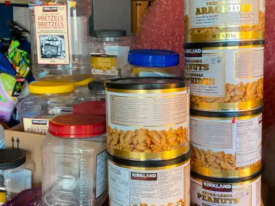 Large Box of Misc Storage Containers Plastic/Metal, Various Sizes $5 for all McKenzie Lake