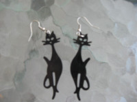 Boucles d’oreilles pendantif CHAT noir -  CAT Dangling Earrings