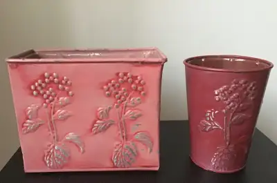 Cranberry Pink Metal Plastic Lined Planter Pot $5 For Both, View more