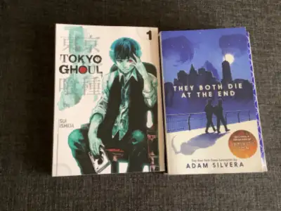 Tokyo Ghoul by Sui Ishiija - $10 They both die in the end by Adam Silvera -$10. Books are in as new...