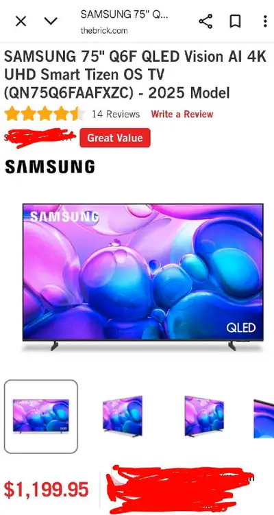 SAMSUNG 75" Q6F QLED Vision Al 4K UHD Smart Tizen OS TV l, View more