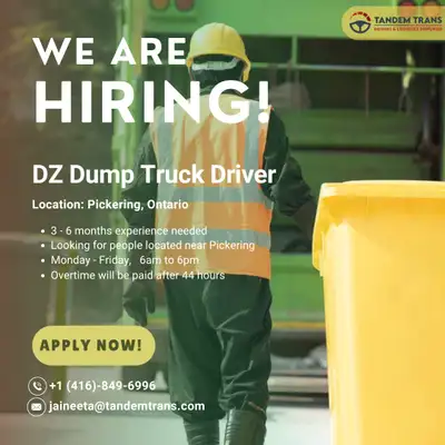 Hiring DZ Dump Truck Driver Location: Pickering , Ontario. We are hiring AZ/DZ drivers + Loader || 3...