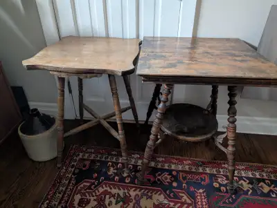 Two Rustic Canadiana solid wood hall tables. Need some TLC To pick up curbside