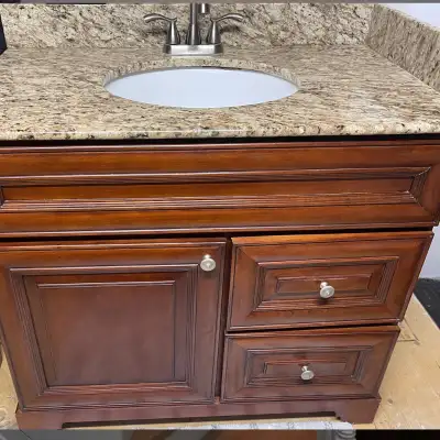 Used Bathroom Vanity Cabinet in Maple walnut, View more