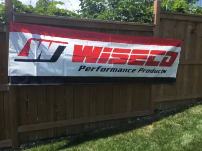 Vinyl signs for sale in like new condition . Wiseco sign is about 117”X34” Vintco sign is about 72”X...