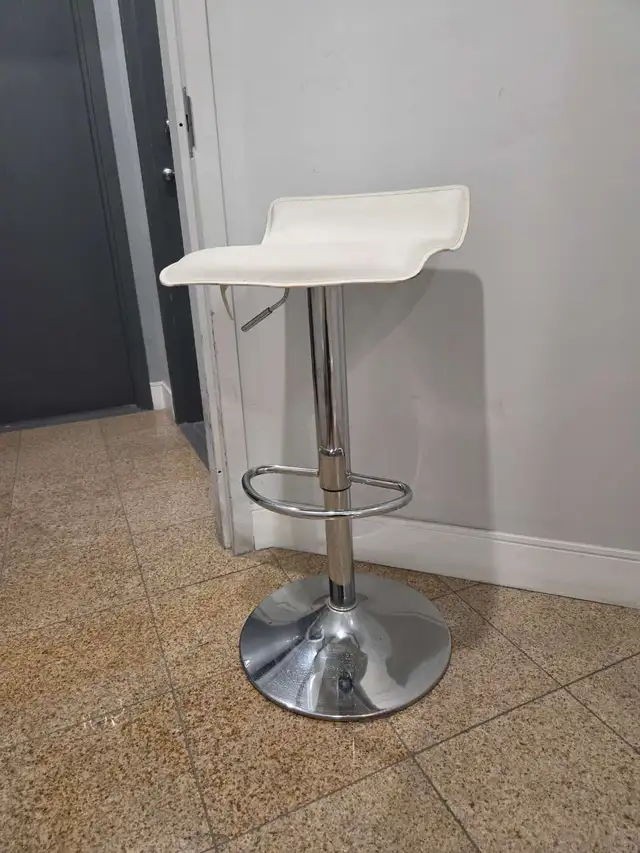 White Faux Leather Swivel Bar Stool with Gas Lift & Footrest ✨