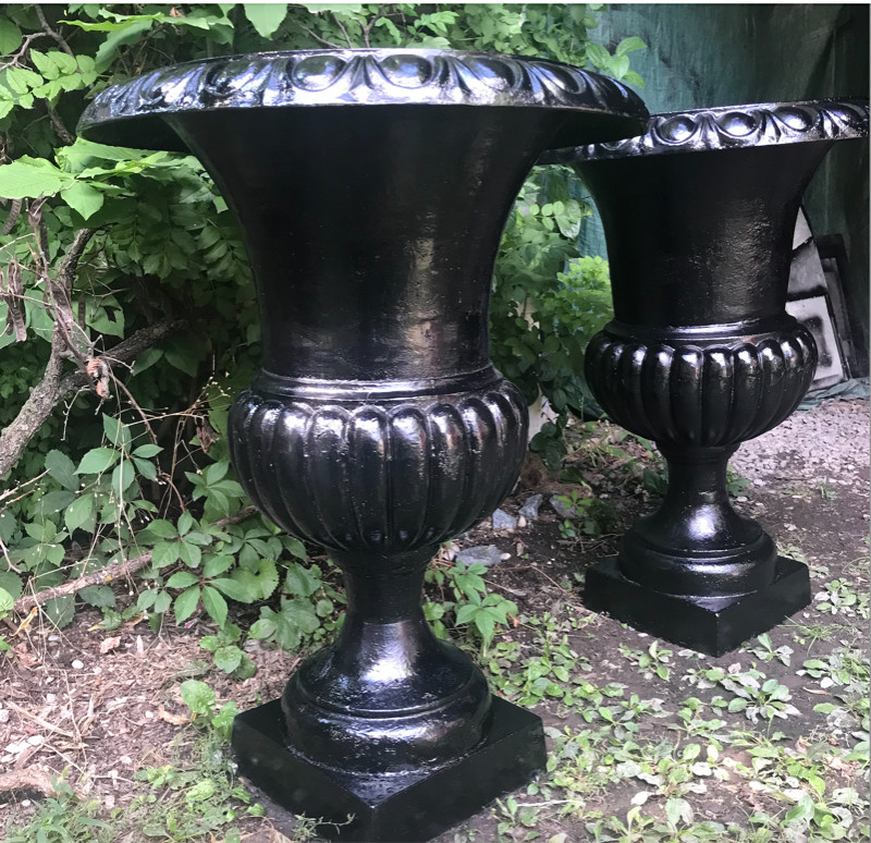 Used, PAIR 30" Campana CAST IRON GARDEN URNS /  PLANTERS /FreeDelivery for sale  