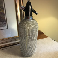Vintage Large Syphon Bottle Mesh Covered Glass Merkuria Kovocas