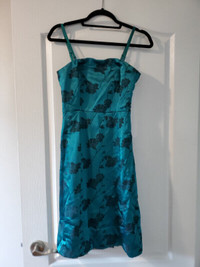 Satin green floral dress, size 0