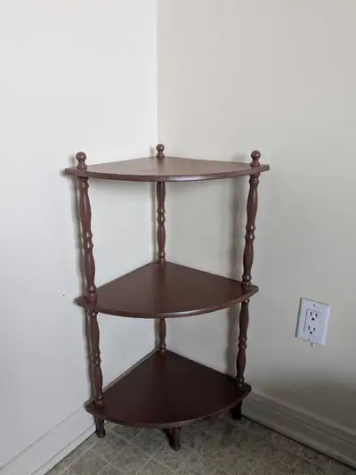Three-Tier Wooden Corner Shelf with Traditional Spindle Design, View more