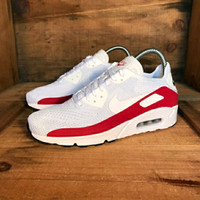 NIKE Air Max 90 Ultra 2.0 Flyknit    White/RED ⎮ Men 9.5 US