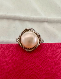 Pearl Ring, 925 Sterling Silver, Real pearl size 7.5