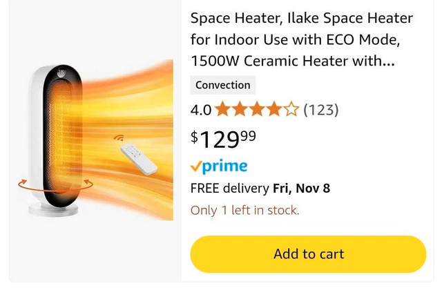 ~NEW~ ilake Space Heater 1500W Ceramic Heater with Remote in Heaters, Humidifiers & Dehumidifiers in Ottawa - Image 2