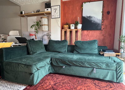 IKEA FRIHETEN Sofa Bed + Storage + Green Velvet Cover — MoveSale, View more