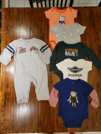 6 piece set (5 bodysuits and 1 onsie) sized 12 month infant 