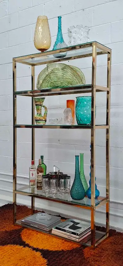Vintage 70s brass shelf (bookshelves, display), View more