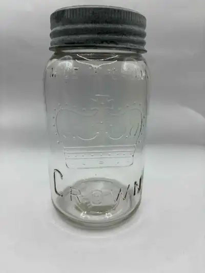 Clear Glass Crown  Canning Jar with lid Antique, View more
