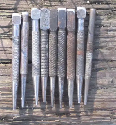 $30 for all 9 of them, vintage metal punches for machining, metalworking, or setting nails. Mix of m...