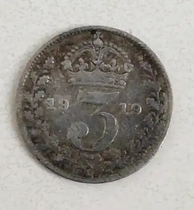 1919 UK Silver 3 Penny Coin, View more