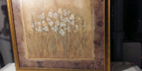 Grande toile fleurs avec cadre antique 39" x 39"