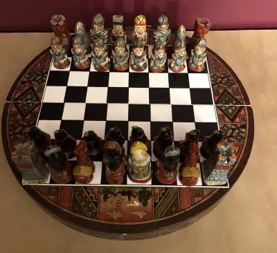 Vintage Chess Set. Crusaders v Native Americans Miniature Painted Soldier Hand Made Stunning paint....