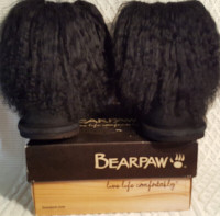 Bearpaw Girls Black Suede Lamb Fur Wool Lined Boots 11-12