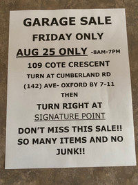 Garage Sale. August and August 26