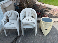 7 Lawn/Patio chairs, 5 side tables, plus dining table.