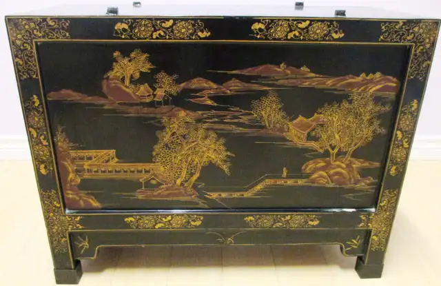 Vintage desk & chair with carved jade inlaid Black Lacquer in Desks in Stratford - Image 9