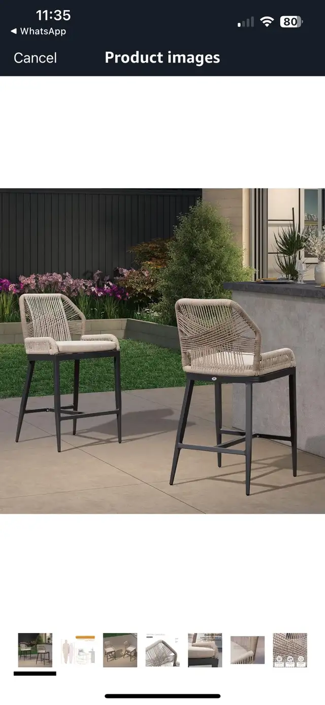 PURPLE LEAF Patio Counter Height Aluminum Frame Chair Set of 2 B in Patio & Garden Furniture in Hamilton - Image 2