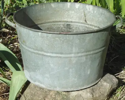 ANTIQUE 2 HANDLED GALVANIZED WASH TUB BASIN, View more