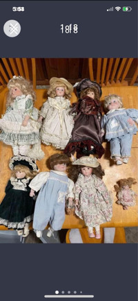 8 Vintage Porcelain Dolls 