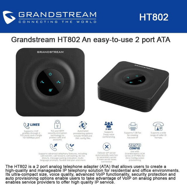 Grandstream GS-HT802 2 Port Analog Telephone Adapter VoIP Phone dans Appareils électroniques  à Ouest de l’Île - Image 2