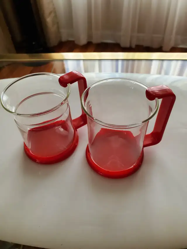 2 NEW CHILDREN'S CUPS 3.5" HIGH + PLASTIC HANDLES: $5.00 EACH