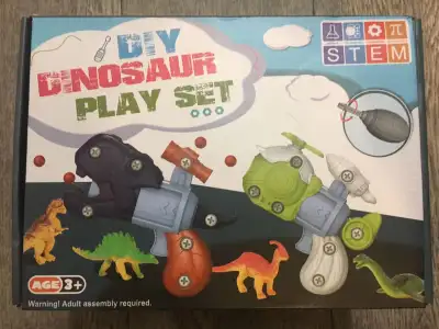 train model toy, $15 for two train toy kit (missing one train cabin), $15 dinosaur diy toy set, $15...