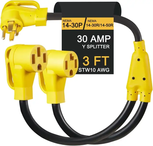 30 Amp NEMA 14-30P to 14-50R/14-30R  Y Splitter Adapter