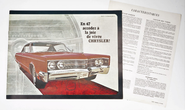 Ancienne Brochure Auto Chrysler 1967, Québec Édition Française dans Art et objets de collection  à Longueuil/Rive Sud