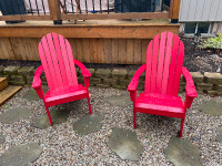 4 red  wood platic painted Adirondack chairs