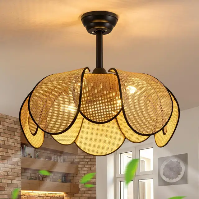 Boho Rattan Ceiling Fan with Light, Flush Mount Fandelier, 6-Spe in Indoor Lighting & Fans in Mississauga / Peel Region - Image 7