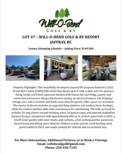 Luxury RV Living in the Heart of the Kootenays! Now available at Lot 47, Will-O-Bend Golf & RV Resor...