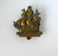 Vtg Small Brass Door Knocker Sailing Ship Elizabethan Galleon