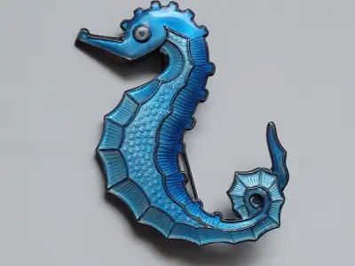 David Andersen Norway Sterling Blue Enamel Seahorse Brooch, View more