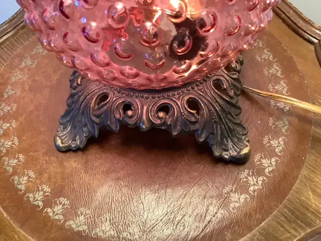 Vt Cranberry Red Hobnail Hurricane Double Lt Lamp Bronzed Base in Indoor Lighting & Fans in Belleville - Image 5