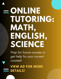 FREE TRIAL Tutoring: Math, English, Chemistry (Grades 7-12)